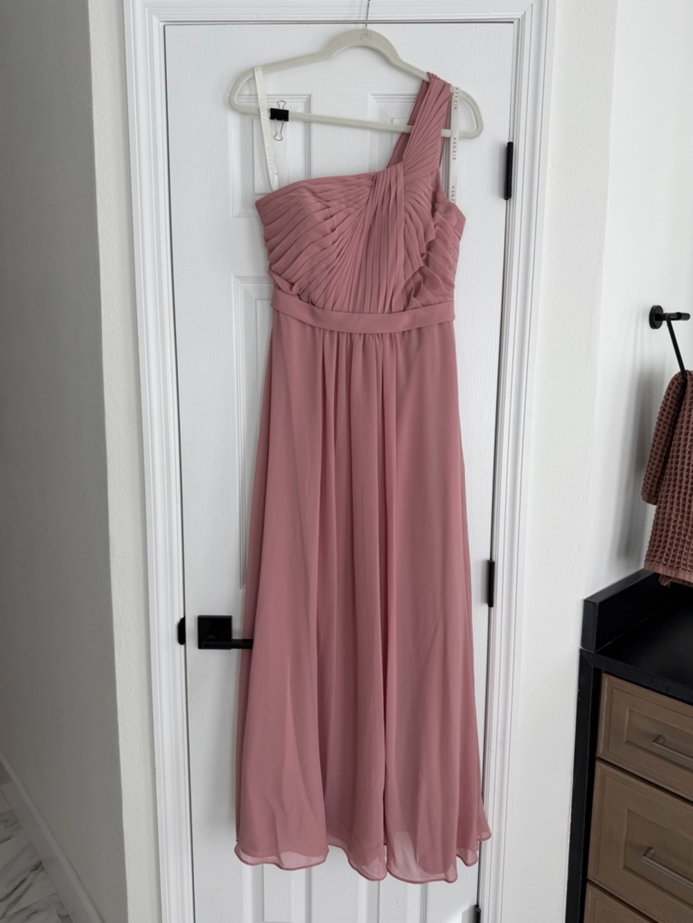 Azazie One-Shoulder Dusty Rose Chiffon Gown